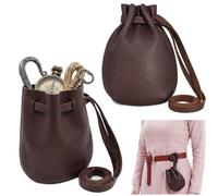 Mythrojan Leather Pouch Drawstring Storage Bag For Coins and Dice- Dark Brown