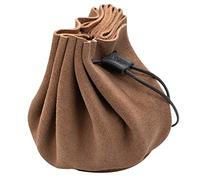 Mythrojan Leather Pouch Medieval Jewelry Belt Pouch LARP Renaissance Waist Bag with Adjustable Strap, Suede Leather for Cosplay and Historical Reenactments, Brown - 3.5"