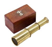 Mythrojan Medieval Brass Telescope with Mini Spyglass, Wooden Box for Reenactment, Cosplay, Steampunk, Nautical Decor - 6 inches, Brass