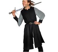 Mythrojan Medieval Canvas Tabard with 100% Cotton Canvas for Medieval Viking Knight Crusader Costume, SCA, LARP, Halloween, Renaissance Tunic Surcoat, Black - L/XL
