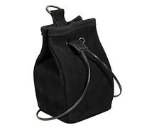 Mythrojan Medieval Drawstring Belt Pouch Medeival Suede Leather Bag Renaissance Waist Purse LARP Cosplay Costume Accessories Jewelry Coin Pouch - Black, 6.5” x 4.5”