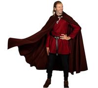 Mythrojan Medieval Hooded Cape, Renaissance Woolen Long Poncho Cloak with Hood and Brass Brooch Cloak Pin, Medieval Witch Costume for LARP, Cosplay, SCA, Role Playing, Brown - Large