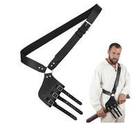 Mythrojan Medieval Leather Baldric Shoulder Belt, Handcrafted Renaissance Baldric Belt Holster for Long Swords, Medieval Adjustable for LARP Pirate Cosplay Costume for Left Hand - Black