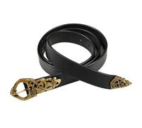 Mythrojan Medieval Leather Belt, Renaissance Viking Belt with Brass Buckle, Brass End Chape for Medieval Events, LARP, Renaissance, Ren Faire, Costume Parties, Black - 60 Inches