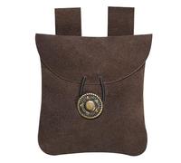 Mythrojan Medieval Leather Pouch Renaissance Suede Jewelry Belt Pouch LARP Costume Waist Bag Gift Accessory for Men and Women, Walnut, 5.5" x 5.1"