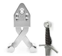 Mythrojan Metal Single Sword Wall Mounts Vertical Sword Mount Display Wall Hanger Adjustable Multifunctional Mount Wall Décor Rack for Axe, Knives - Silver, Large