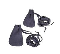 Mythrojan Pair of Medieval Drawstring Pouches, Ideal for SCA LARP Reenactment & Ren Fair-Suede Leather, Dark Blue, Large : 3" X 4", Small : 2.5" X3.5"