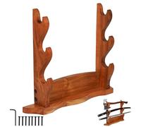Mythrojan Sword Holder Medieval Solid Wood Sword Wall Mount Samurai Sword Display Stand Katana Sword Holder Gladiator Sword Wall Display Crusader Sword Stand Knife Stand for Display - Three Tier Sand