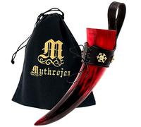 Mythrojan THE RED WITCH Viking Drinking Horn with Black Leather holder Authentic Medieval Inspired Viking Wine/Mead Mug - Polished Finish
