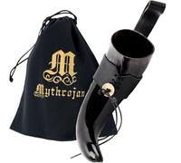 Mythrojan Viking Drinking Horn Medieval Drinking Horn with Black Leather Holder, Canvas Bag 100% Natural for Cosplay LARP Medieval Events, Drinking Beer Mead Ale - 400 ml/ 13.50 oz
