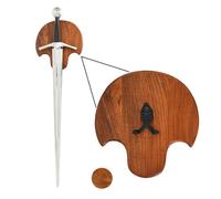 Mythrojan Wooden Sword Wall Mount Medieval Sword Plaque Sword Holder for Display Holder with Hardware Sword Hanger Wall Vertical Mount Single Rack Display Holder Home Décor, Natural - 10" X 9.75"