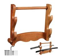 MythrojanSword Holder Solid Wood Medieval Sword Wall Mount Samurai Sword Display Stand Katana Sword Holder Gladiator Sword Wall Display Crusader Knife Stand for Display- Two Tier