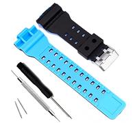 MyTime OliBoPo Natural Resin Replacement Watch Band Strap for Casio Mens G-Shock GD120/GA-100/GA-110/GA-100C (Black+Light Blue)