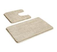 Myting Bathroom Mat Sets 2 Piece, Non Slip Washable Bath Mat, Soft Microfibre Bathroom Rug and Toilet Mat 50x80+50x50 cm, Beige