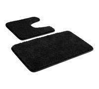 Myting Bathroom Mat Sets 2 Piece, Non Slip Washable Black Bath Mat, Soft Microfibre Bathroom Rug and Toilet Mat 50x80+50x50 cm