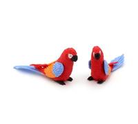 MyTinyWorld 2 Red Dolls House Miniature Parrots With Multi-Coloured Wings and Blue Tails