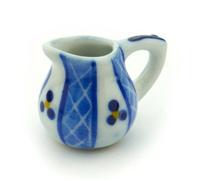 MyTinyWorld 2 x Dolls House Miniature Blue Lace Design Ceramic Round Water Jugs