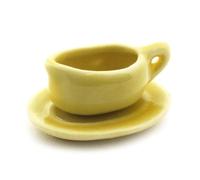 MyTinyWorld 2 x Dolls House Miniature Very Fine Yellow Glazed Ceramic Gravy Boat/Jugs