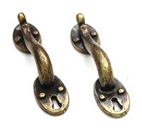 MyTinyWorld 2x Dolls House Miniature Antique Brass Door Pulls With keyholes