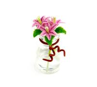 MyTinyWorld 3 Miniature Pink Stargazer Lilies in a Short Glass Vase