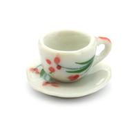 MyTinyWorld 3 x Dolls House Miniature Red Iris Design Ceramic Cup and Saucers