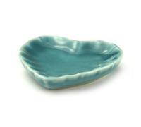 MyTinyWorld 4 x Dolls House Miniature 30mm Aquamarine Heart Shaped Ceramic Plates