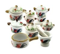 MyTinyWorld Dolls House Ceramic Cockerel 8 Piece Cooking And Serving Set