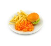 MyTinyWorld Dolls House Miniature Bacon Burger, Chips and Baked Beans - Food - 8mm x 25mm - Orange - No Batteries Required - For Ages 3+