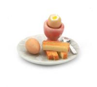 MyTinyWorld Dolls House Miniature Boiled Egg with the Top off in a Pink Egg Cup