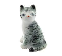 MyTinyWorld Dolls House Miniature Ceramic Light Grey and White Tabby Cat Sitting