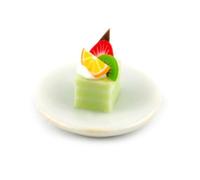 MyTinyWorld Miniature Green And White Square Cake Slice Topped With Fruit