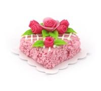 MyTinyWorld Miniature Small Square Pink Lattice Cake With Roses