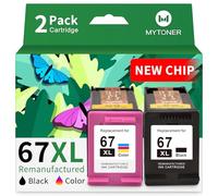 MYTONER 67XL HP Printer Ink Replacement for HP Ink 67 Black/Color Combo Pack HP 67 Ink for DeskJet 6055e 2755e 2855e 2800e 4155e 2700e 2700 Envy 6000 6400 Envy Pro 6458 Printer Ink HP 67 XL (2 Pack)