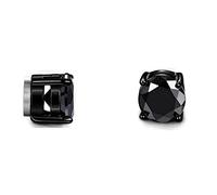 Mytoptrendz® 1 Pair BLACK Crystal CZ Stud Earrings for Men and Women Unisex Fashion Stainless Steel Magnetic Earring Cubic Zirconia for Non-pierced ear (6mm, Black- Round)