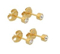 Mytoptrendz® 2 Pair 2mm Mini Gold Plated Sterile Stud Earrings Surgical Steel Frame with Clear Transparent Crystal Stone