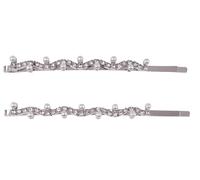 Mytoptrendz® 2 Pcs 9 Cm Long Crystal Hair Slides Hair Clips Rhinestone Slim Metal Bobby Pins for Girs Prom Bridal Bridesmaid Accssories Side hair Pins Rhodium Plated (Pearl and Crystal -Silver)