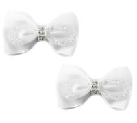 Mytoptrendz®- 2 pcs 9cm Small Satin Bow Beak Hair Clips Kids Bow Hair Pins Sparkly Rhinestone Embellished Hair Accessories (White)