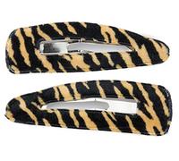 Mytoptrendz®- 2 Pcs Large Animal Stripe Snap Hair Clip Fringe Holding Clip Bendies (Light Brown with black stripe)