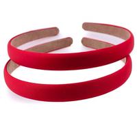 Mytoptrendz 2 PCS Plain Alice Headband Plain Thin Non-Slip Grip Hair Bands Satin Fabric Covered Hoop Headbands for Children and Adults Basic Accessories 15mm (Red)