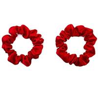 Mytoptrendz® 2 pcs Plain Colour Small Scrunchies Skinny Silky Satin Traceless Ponytail Holder Hair Ties for Women Girls Kids Thin Fine (Red)