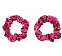 Mytoptrendz® 2 pcs Plain Colour Small Scrunchies Skinny Silky Satin Traceless Ponytail Holder Hair Ties for Women Girls Kids Thin Fine (Fuchsia)