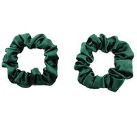 Mytoptrendz® 2 pcs Plain Colour Small Scrunchies Skinny Silky Satin Traceless Ponytail Holder Hair Ties for Women Girls Kids Thin Fine (Green dark)