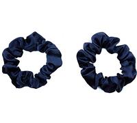 Mytoptrendz® 2 pcs Plain Colour Small Scrunchies Skinny Silky Satin Traceless Ponytail Holder Hair Ties for Women Girls Kids Thin Fine (Navy)