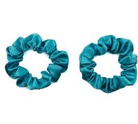 Mytoptrendz® 2 pcs Plain Colour Small Scrunchies Skinny Silky Satin Traceless Ponytail Holder Hair Ties for Women Girls Kids Thin Fine (Turquoise)