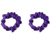 Mytoptrendz® 2 pcs Plain Colour Small Scrunchies Skinny Silky Satin Traceless Ponytail Holder Hair Ties for Women Girls Kids Thin Fine (Purple)