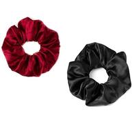 Mytoptrendz® 2 pcs Plain Soft Silky Satin Large Scrunchies Hair Ties Traceless Ponytail Hairbands For Girls Women Thick Curly Hair - (1 Black + 1 Burgundy)