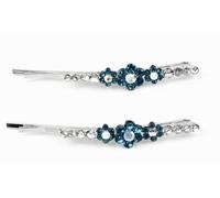 Mytoptrendz® 2 Pcs Set- Sparkly Crystal Daisy Flower Bobby Hair Pin Fancy Hair Grips Slides For Wedding Brides Bridesmaids Girls Prom Accessories (Turquoise Daisy Flower- Silver)