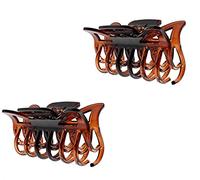 Mytoptrendz® 3.1" Hair Claw Clip Strong Non-Slip Curved Double Layer Teeth Clamp Plastic Grip For Girls Ladies Up Do Hair Holder 2 Pcs (Brown)