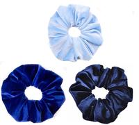 Mytoptrendz 3-Pack Luxrouox Velvet Hair Scrunchies - Assorted Blue Tones Navy, Royal & Sky Blue - Large No-Damage Elastic Hair Ties for Thick Hair, Soft Retro Ponytail Holders for Women & Girls