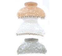 Mytoptrendz® 3 PCS Medium Hair Claw Clip Plastic Grip Strong Non-Slip Marble Pattern Glossy Clamp Women Girls Ponytail Clincher 3 Colour (6cm - Marble White, Grey, Beige mix)